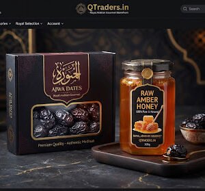 Ajwa date pack paired alongside raw amber honey bottle