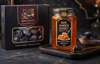 Ajwa Date Pack Paired Alongside Raw Amber Clean