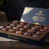 Artisanal Jumbo Medjool Dates arranged neatly in a royal gold stamped presentation box.