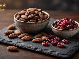Assorted Mamra Badam And Dried Cranberries On Clean