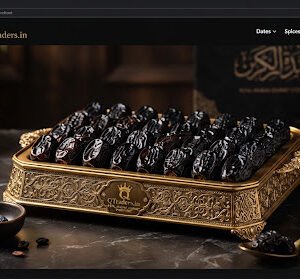 Glossy black Ajwa dates from Madinah Munawwarah in golden presentation tray