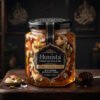Honista luxury hexagonal jar of raw honey dipped nuts with genuine silver leaf flakes