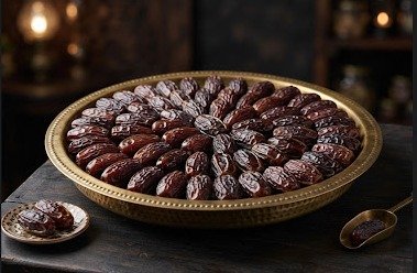 Selected Elongated Dark Kalmi Dates Arranged Cleanly Clean